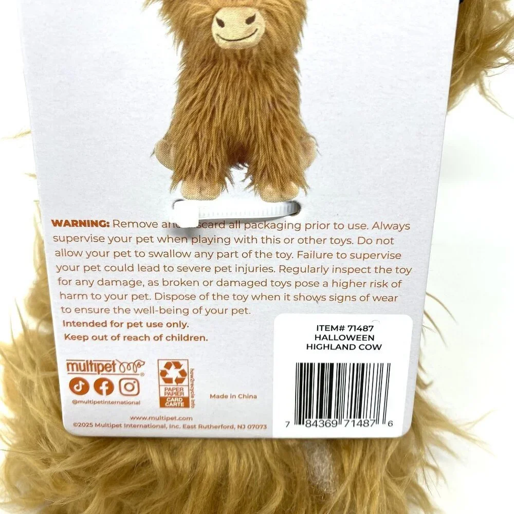 Multipet Highland Cow Witch Hat Dog Interactive Plush Toy Brown Plush Halloween
